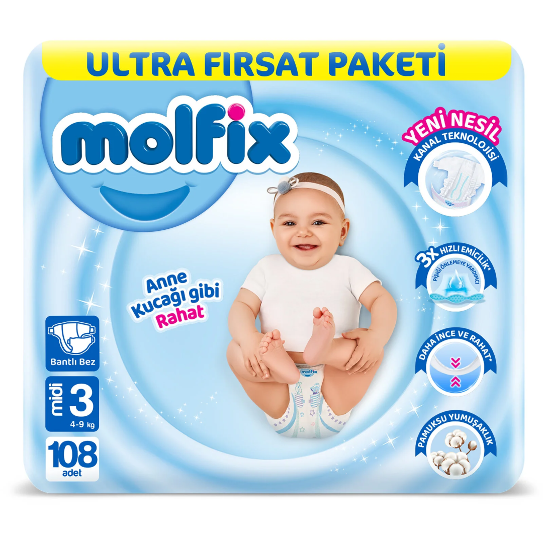 MOLFİX BEBEK BEZİ 3 BEDEN 108 ADET