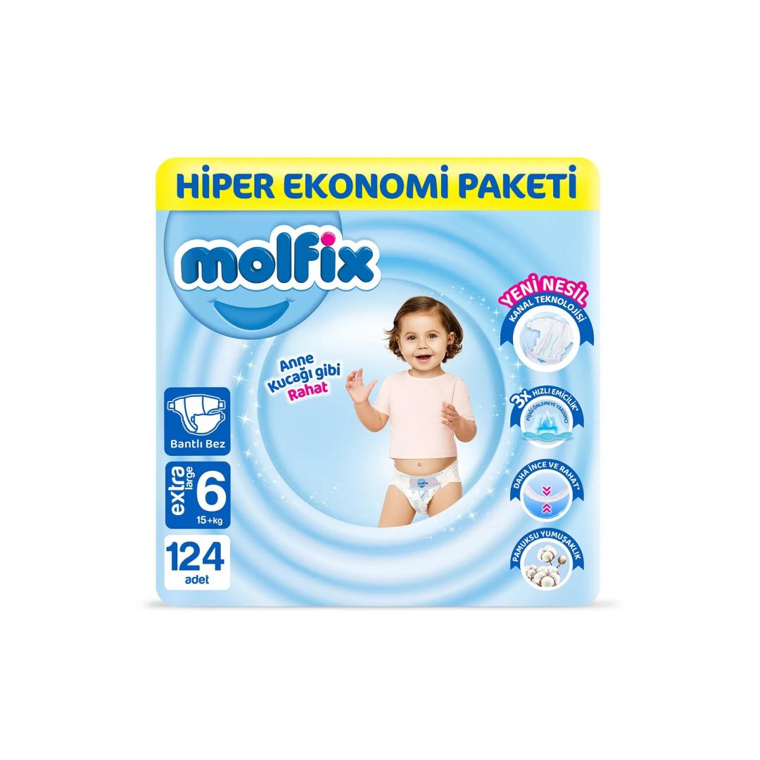 Molfix Bebek Bezi 6 Beden E.Large Hiper Ekonomi Paketi 124